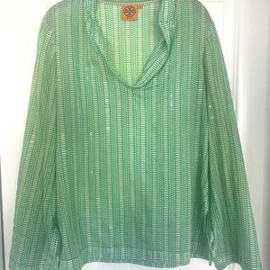 Tory Burch Green Peasant Top with Delicate Sequins